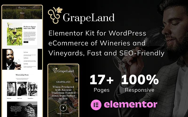 GrapeLand - Elementor Kit for WordPress eCommerce of Wineries and Vineyards, Fast and SEO-Friendly | Premium Website Templates & Themes | Travolgi Themes